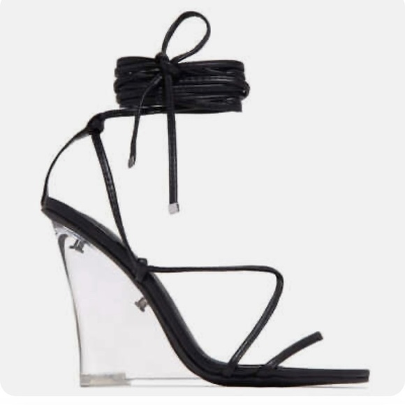 Cape Robbin Fallen Gold Strap Up Clear Heel Wedge Heels - Picture 4 of 8